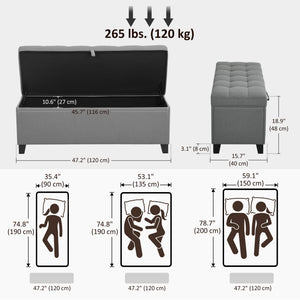 Storage Ottoman Bench, Foot Rest with Safety Hinges, 47 Inches Linen Storage Chest for Living Room, Dark Grey