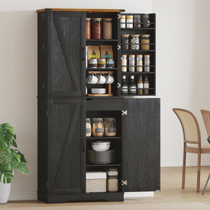 72" Kitchen Pantry Cabinet, Farmhouse Storage Cabinet with 4 Doors, Drawer – view 7