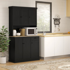 71" Kitchen Pantry Buffet with Hutch Storage Cabinet Microwave Oven Stand with Drawer, Black – view 7