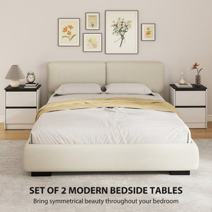 Nightstands Set of 2, Modern Bedside Tables with 2 Drawers, End Side Tables for Bedroom, White