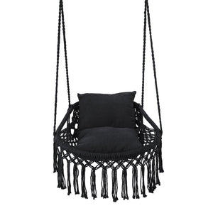 Macrame Swing Chair Hammock Chair with 2 Removable Cushions-Black view 4