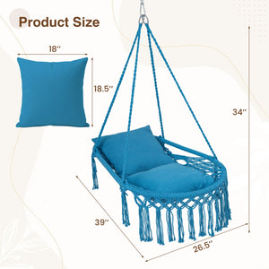 Macrame Swing Chair Hammock Chair with 2 Removable Cushions-Navy view 5