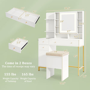 Makeup Dressing Table and Stool set with 3 Lighting Modes and Cabinet-White view 5
