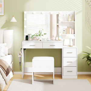 Makeup Table and Stool Set with Hair Dryer Stand-White view 5