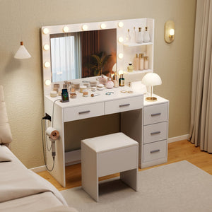 Makeup Table and Stool Set with Hair Dryer Stand-White view 6