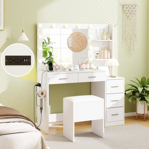 Makeup Table and Stool Set with Hair Dryer Stand-White view 8