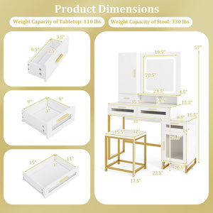 Makeup Vanity Desk Dressing Table and Stool Set with Lighted Mirror-White view 4