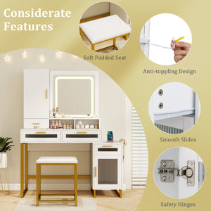 Makeup Vanity Desk Dressing Table and Stool Set with Lighted Mirror-White view 9