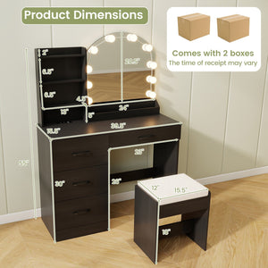 Makeup Vanity Desk Dressing Table and Stool Set with Mirror and Lights-Black view 4