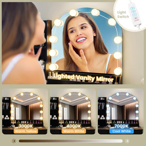 Makeup Vanity Desk Dressing Table and Stool Set with Mirror and Lights-Black view 6