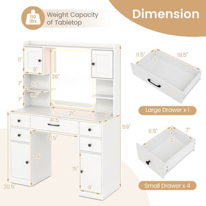 Makeup Vanity Desk with Lighted Mirror and Charging Station-White view 4