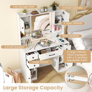Makeup Vanity Desk with Lighted Mirror and Charging Station-White view 9