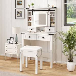 Makeup Vanity Desk with Mirror and Adjustable Storage Shelves-White view 2