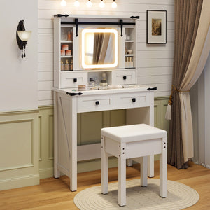 Makeup Vanity Desk with Mirror and Adjustable Storage Shelves-White view 3