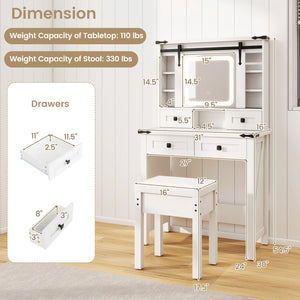 Makeup Vanity Desk with Mirror and Adjustable Storage Shelves-White view 4