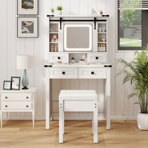 Makeup Vanity Desk with Mirror and Adjustable Storage Shelves-White view 5