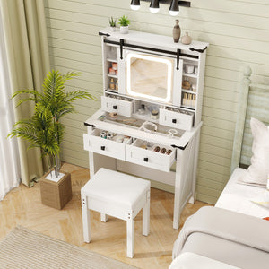 Makeup Vanity Desk with Mirror and Adjustable Storage Shelves-White view 6
