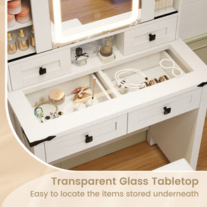 Makeup Vanity Desk with Mirror and Adjustable Storage Shelves-White view 9