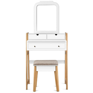 Vanity Table Set with Cushioned Stool and Large Mirror view 7