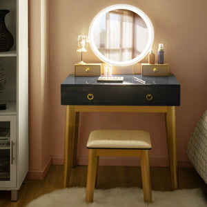 Makeup Vanity Table Set 3 Color Lighting Dressing Table-Black view 7