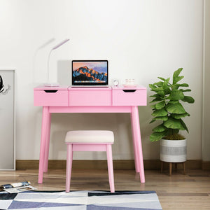 Makeup Vanity Table Set with Flip Top Mirror and 2 Drawers-Pink view 6