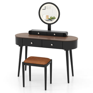 Makeup Vanity Table Set with LED Mirror and 3 Spacious Drawers-Black-Brown view 4