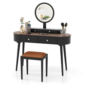 Makeup Vanity Table Set with LED Mirror and 3 Spacious Drawers-Black-Brown view 7