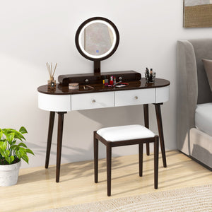 Makeup Vanity Table Set with LED Mirror and 3 Spacious Drawers-White-Brown view 2