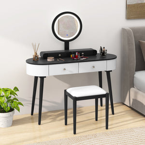 Makeup Vanity Table Set with LED Mirror and 3 Spacious Drawers-White-Dark Wood view 6