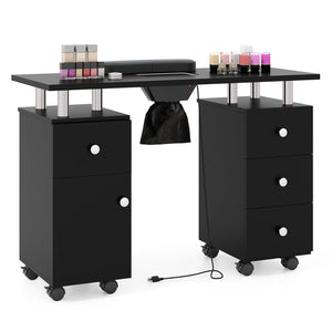 Manicure Table Nail Desk with Electric Dust Collector and 3 Dust Bags-Black view 4