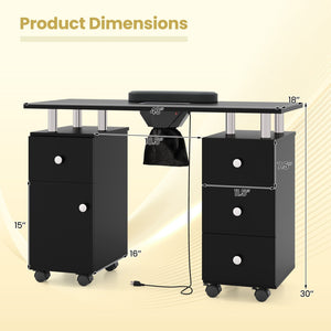 Manicure Table Nail Desk with Electric Dust Collector and 3 Dust Bags-Black view 5