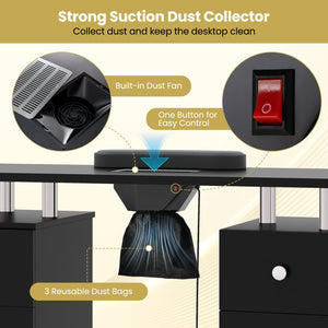 Manicure Table Nail Desk with Electric Dust Collector and 3 Dust Bags-Black view 7