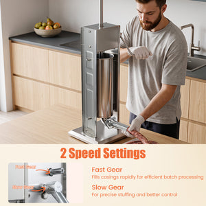Manual Sausage Stuffer with 2 Speeds & 4 Stuffing Tubes for Commercial Home-7 L view 6