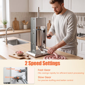 Manual Sausage Stuffer with 2 Speeds & 4 Stuffing Tubes for Commercial Home-3 L view 6