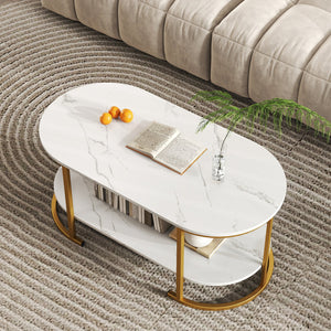 Marble Coffee Table with Open Storage Shelf-White view 2