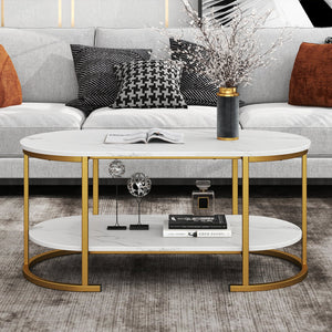 Marble Coffee Table with Open Storage Shelf-White view 3