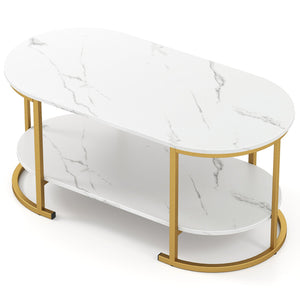 Marble Coffee Table with Open Storage Shelf-White view 4