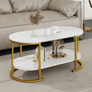 Marble Coffee Table with Open Storage Shelf-White view 6