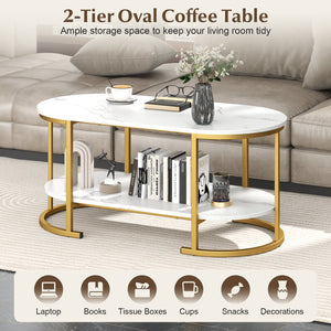 Marble Coffee Table with Open Storage Shelf-White view 7