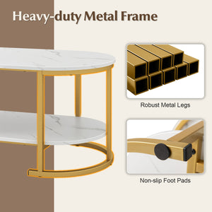 Marble Coffee Table with Open Storage Shelf-White view 8
