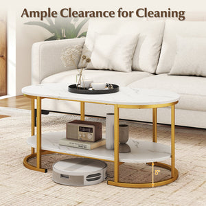Marble Coffee Table with Open Storage Shelf-White view 9