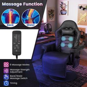 Massage Video Gaming Recliner Chair with Adjustable Height-Black view 8