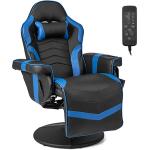 Massage Video Gaming Recliner Chair with Adjustable Height-Blue