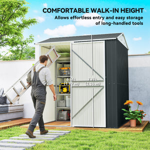 7' x 6' Tall Outdoor Storage Shed, Waterproof Metal Garden Shed with Gloves, Lockable Door, Dark Grey – view 3