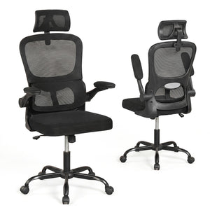 Mesh Office Chair with Adaptive Lumbar Support, Flip-up Armrests, Reclining Backrest-Black