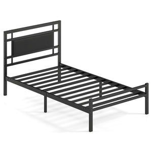 Metal Bed Frame with Upholstered Headboard-Twin Size