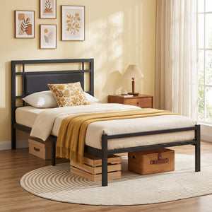 Metal Bed Frame with Upholstered Headboard-Twin Size view 2