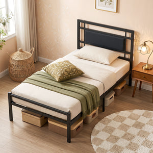 Metal Bed Frame with Upholstered Headboard-Twin Size view 3