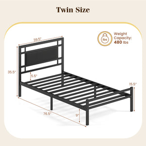 Metal Bed Frame with Upholstered Headboard-Twin Size view 5