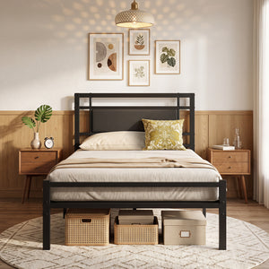 Metal Bed Frame with Upholstered Headboard-Twin Size view 8